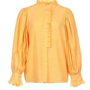 Antik Batik Bright Mango Ruffle Cotton Blouse Wide Sleeve Anthropologie Medium M